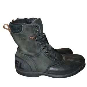 Men's Sorel Black Green Leather Rubber Waterproof Duck Boots Size 9 VGUC Outdoor